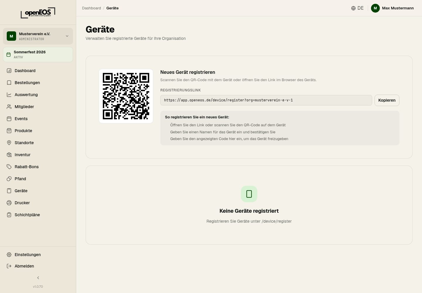 Geräteübersicht mit QR-Code