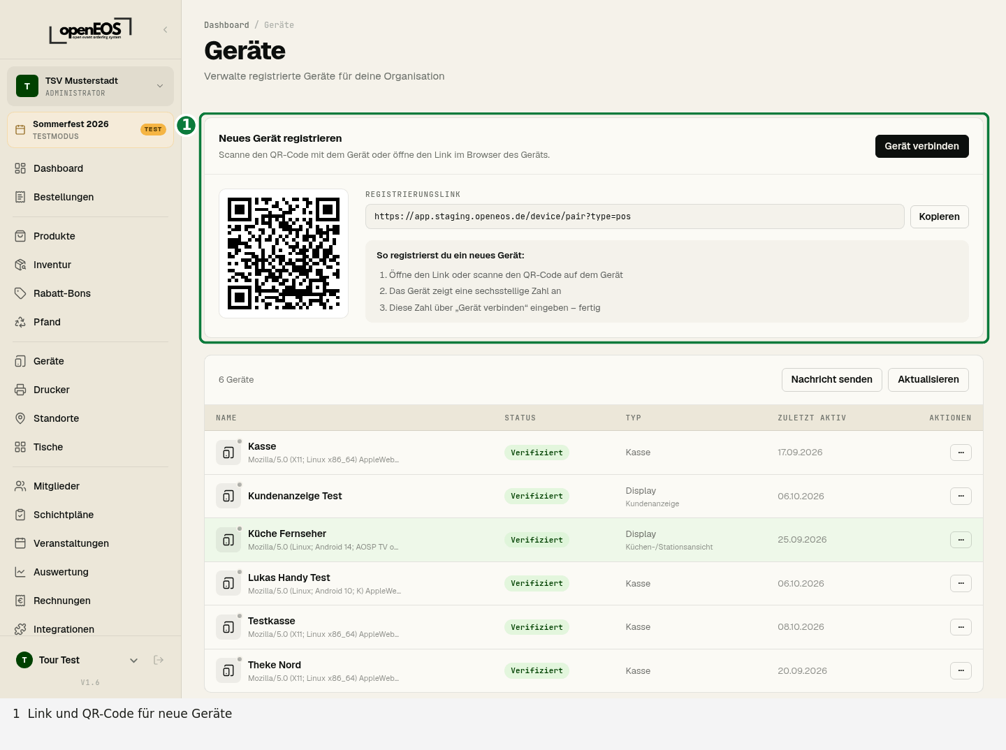 Geräteübersicht mit QR-Code