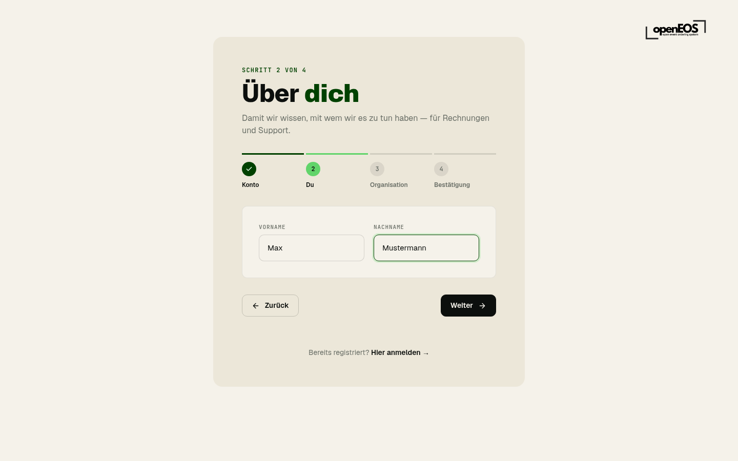 Registrierung Schritt 2 – Über dich