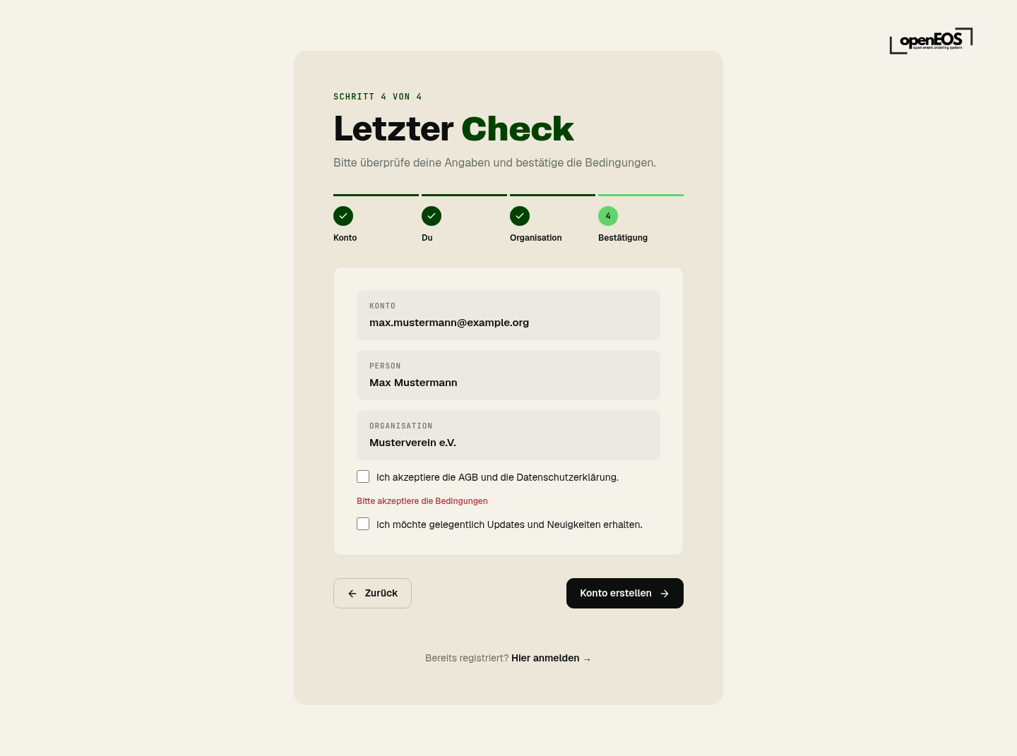 Registrierung Schritt 4 – Bestätigung