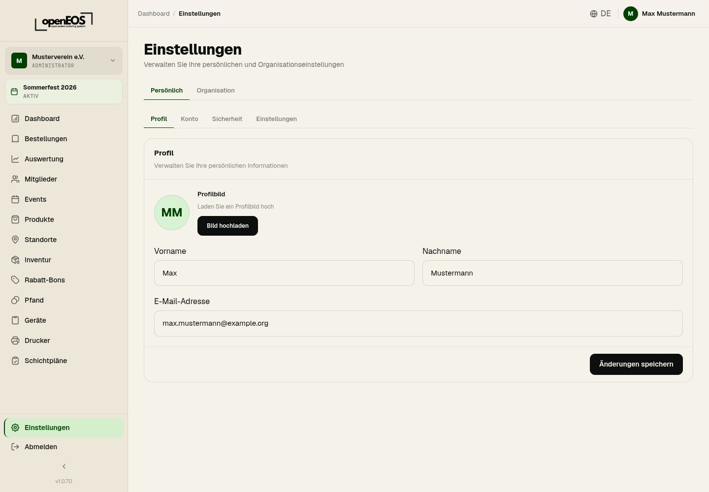 Einstellungen – Profil