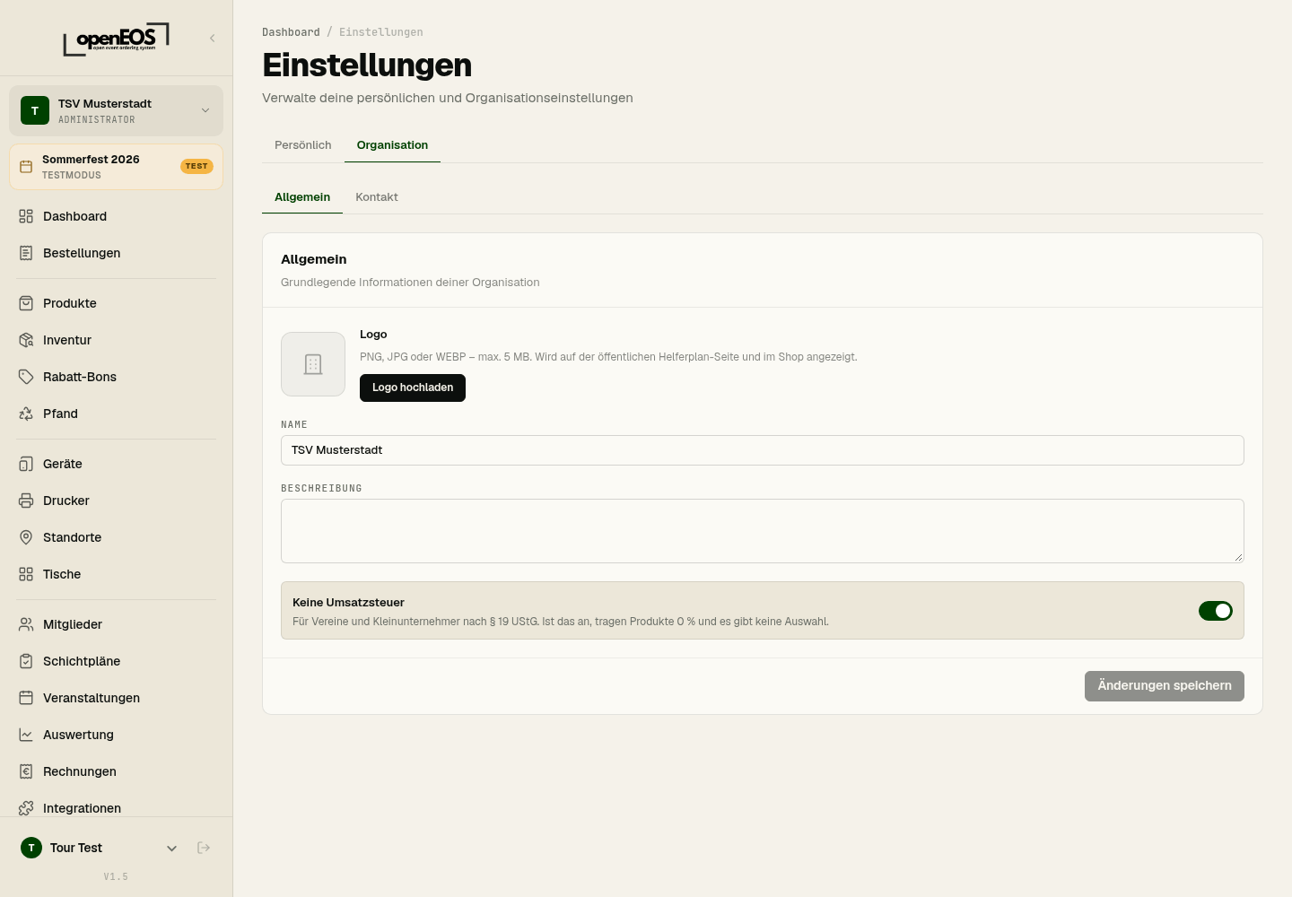Organisationseinstellungen