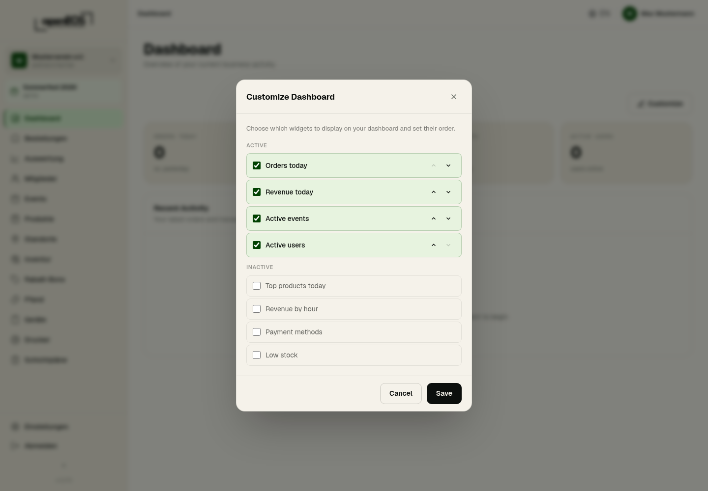 Customise dashboard