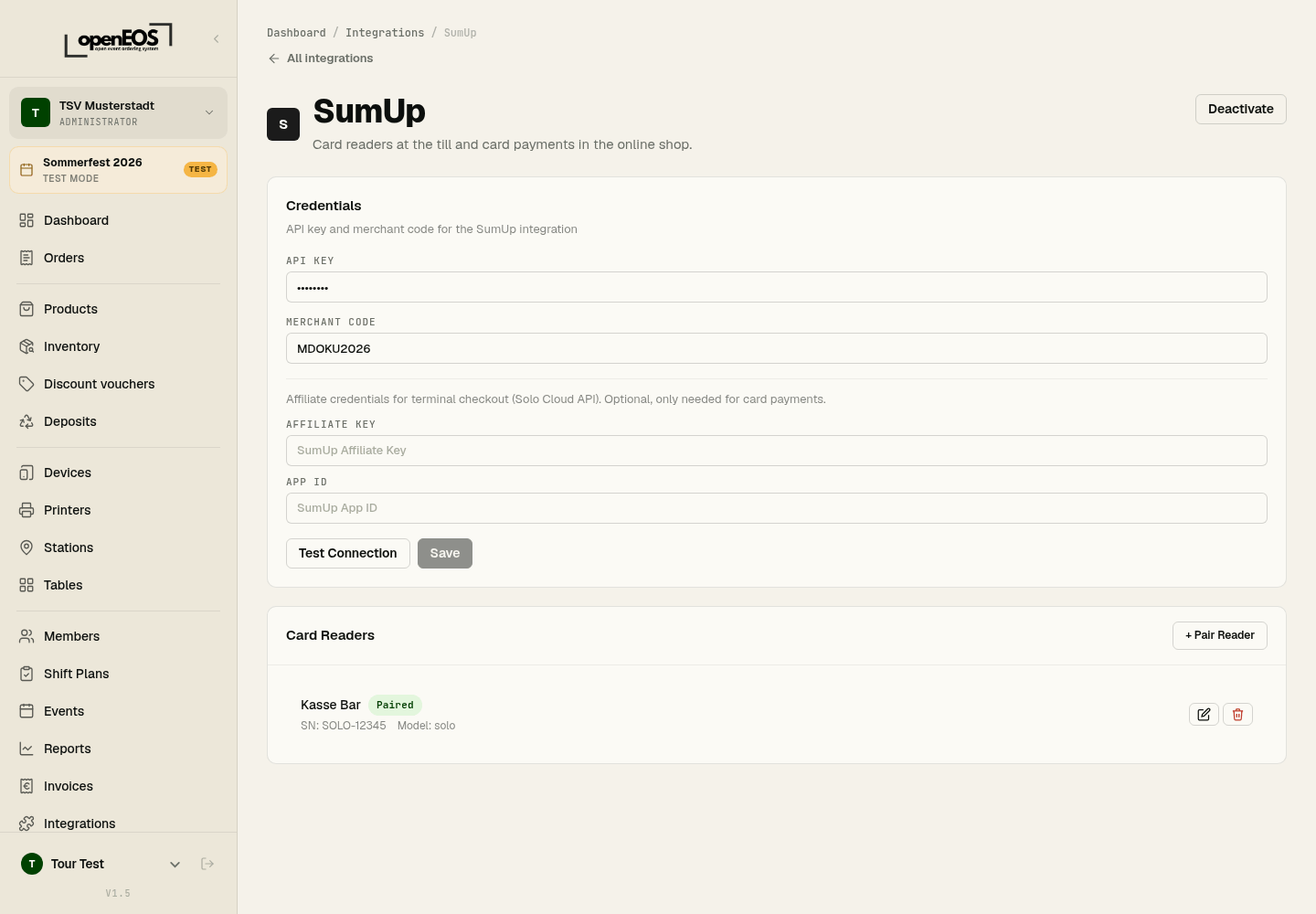 SumUp settings