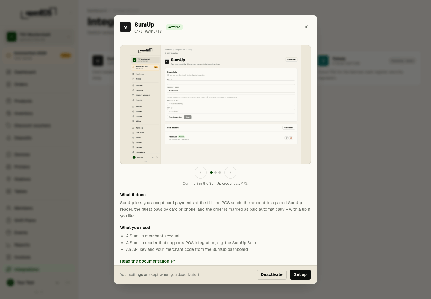 Integration info window