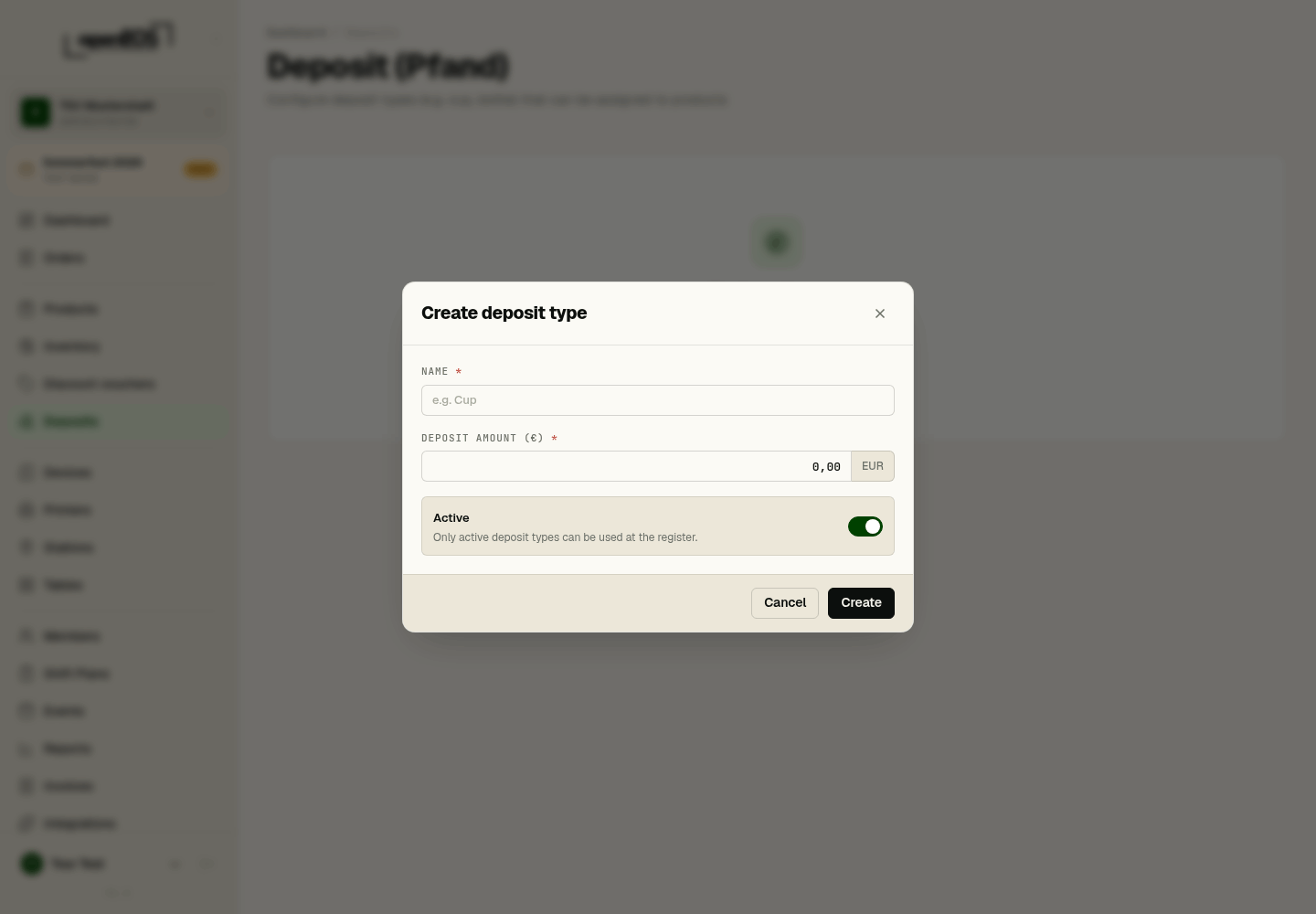 Create deposit type