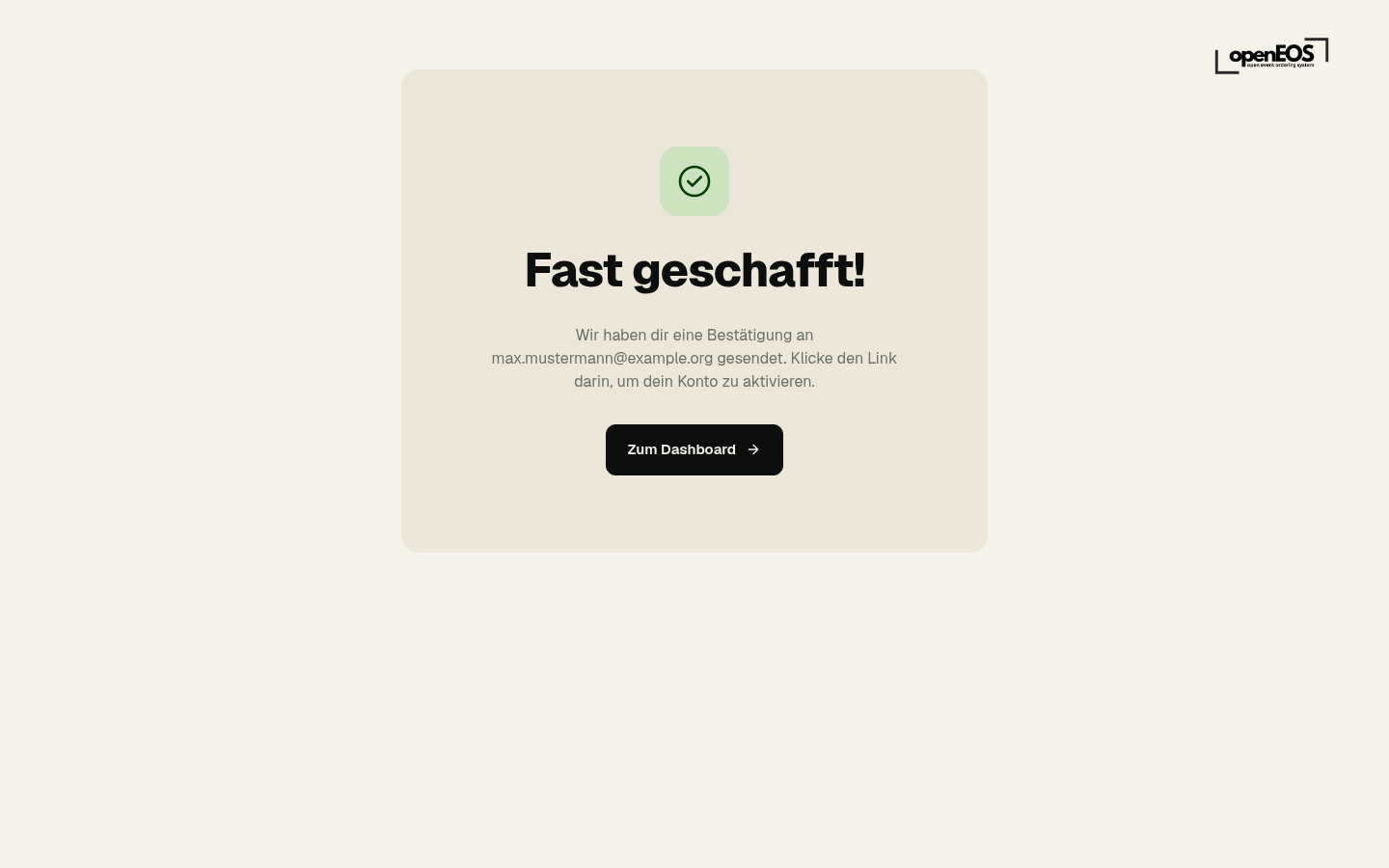 Account created – email confirmation