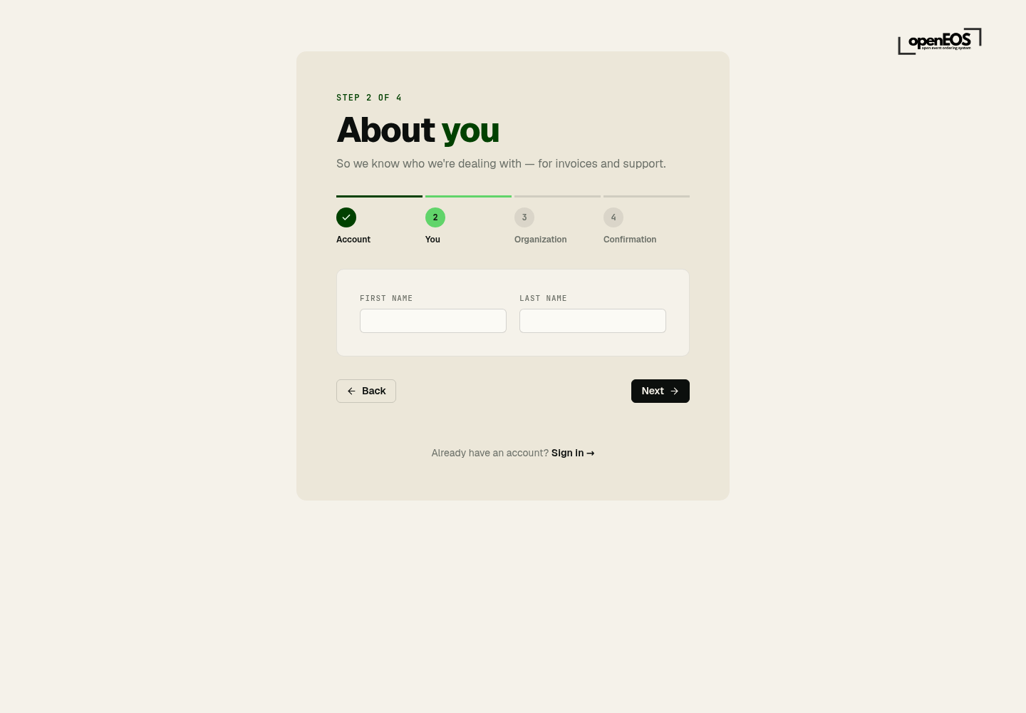 Registration step 2 – About you