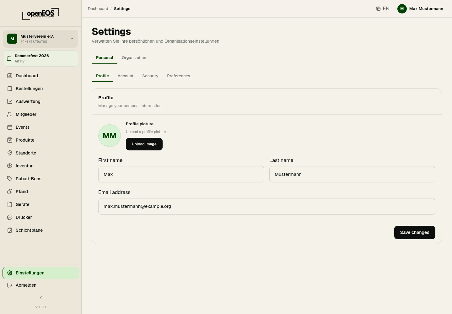 Settings – Profile