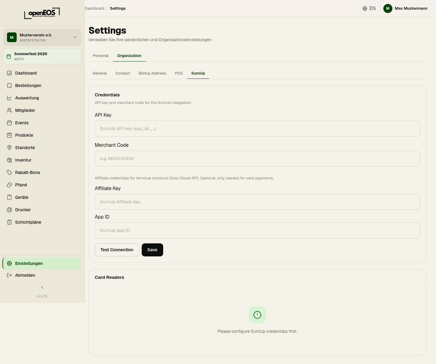 Organisation settings – SumUp