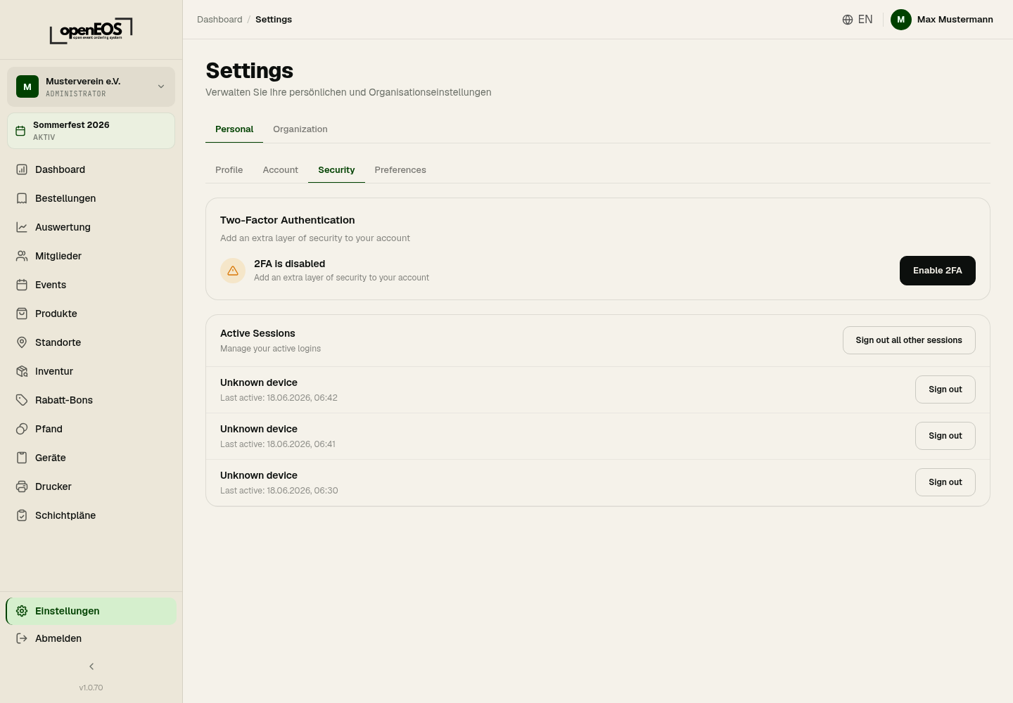 Settings – Security